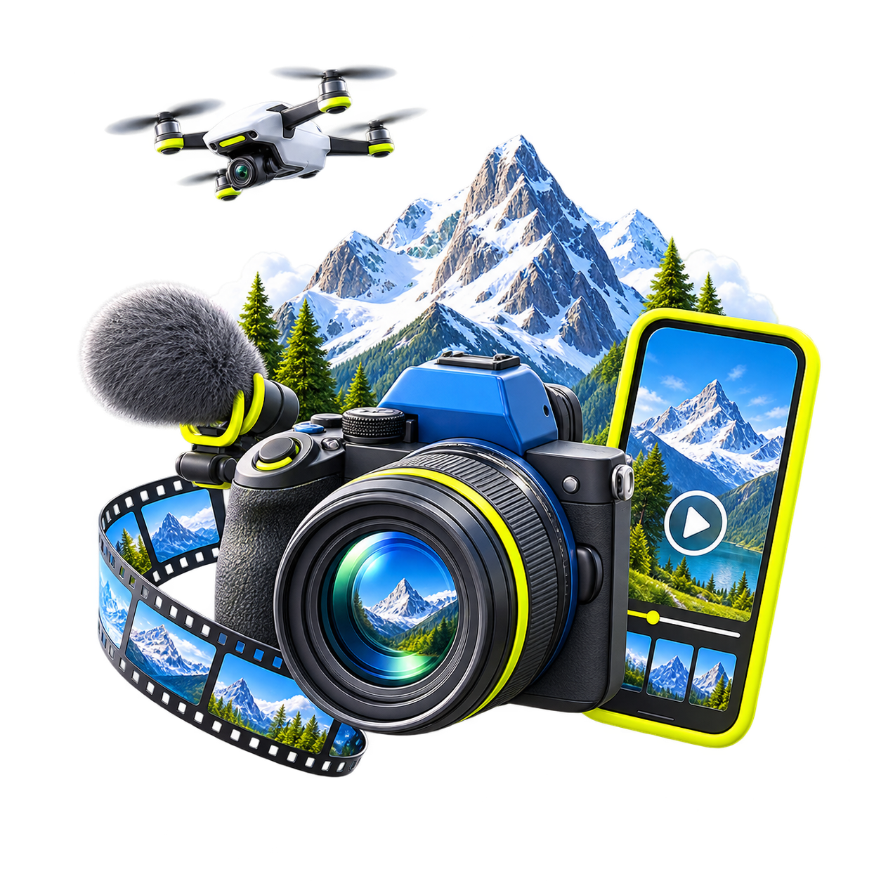 Création de photos, vidéos, Reels et images par drone en montagne